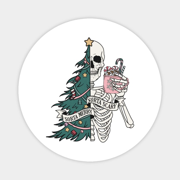 Sorta Merry Sorta Scary Christmas Tree Skeleton Fun Magnet by BusyMonkeyDesign